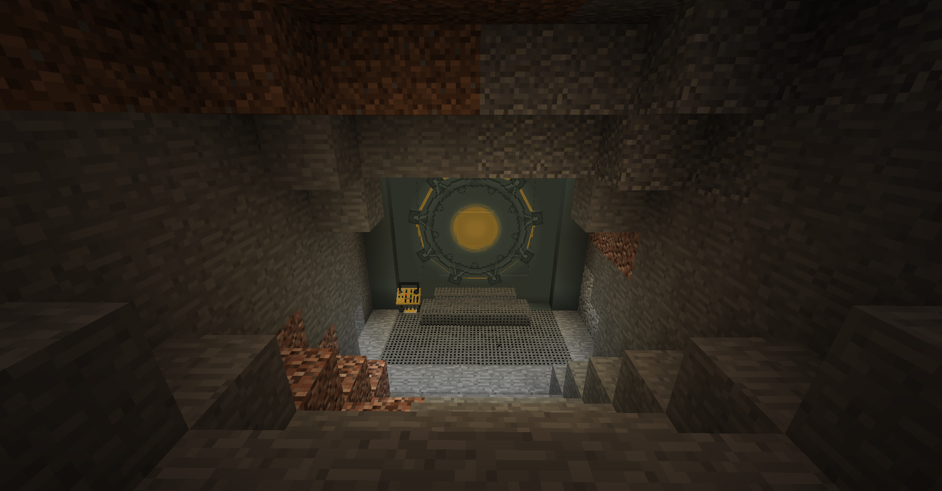 A vault door underground